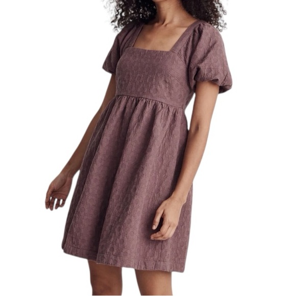 NWT MADEWELL Short Puff Sleeve Square Neck Tie Back Mini Dress Size X-Large